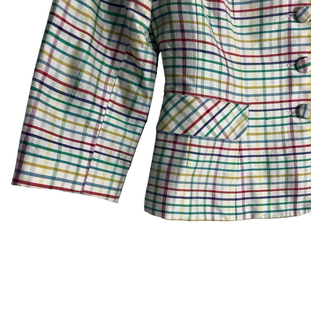 Kay Unger Silk Windowpane Check Button In Multi-C… - image 4
